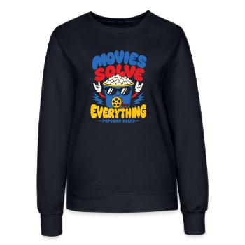 Movies Solve Everything Popcorn - Frauen Sweatshirt - Navy - Vorne - AI Model Female 172 light (172cm)