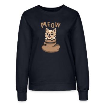 Sød kat med MJAAV i brun sæk - Sweatshirt til damer - navy - Foran - AI Model Female 172 light (172cm)