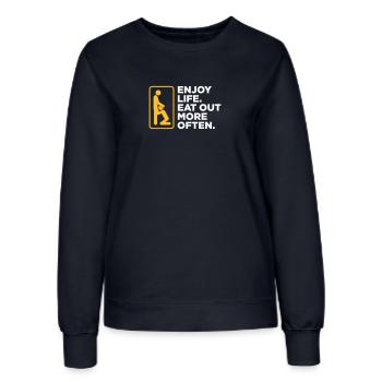 Genieße das Leben. Essen Sie mehr heraus! - Frauen Sweatshirt - Navy - Vorne - AI Model Female 172 light (172cm)