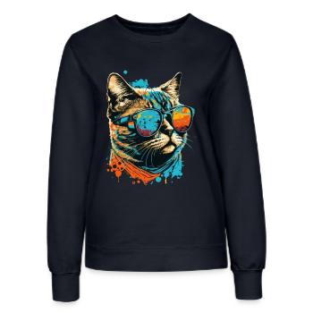 Chat avec des lunettes de soleil - Sweat Femme - marine - Devant - AI Model Female 172 light (172cm)
