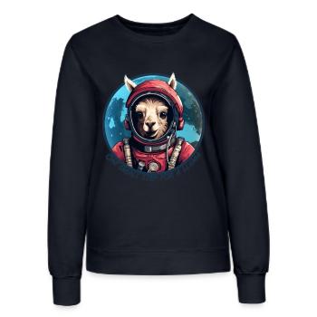 Astronauten-Lama mit Schriftzug - Frauen Sweatshirt - Navy - Vorne - AI Model Female 172 light (172cm)