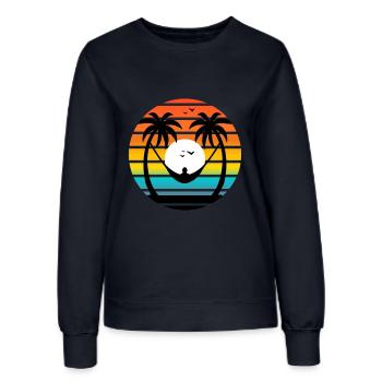 Coucher de soleil Palmiers Hamac Ambiance relaxante de la plage - Sweat Femme - marine - Devant - AI Model Female 172 light (172cm)