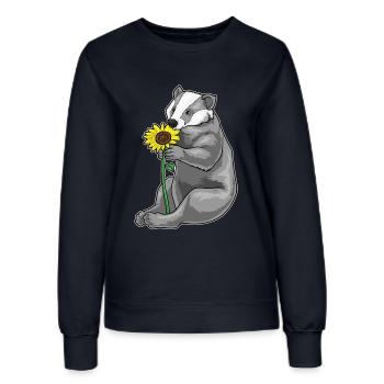 Dachs Sonnenblume - Frauen Sweatshirt - Navy - Vorne - AI Model Female 172 light (172cm)