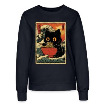 Japon Cat Ramen Nouilles Motif Vague Rétro - Sweat Femme - marine - Devant - AI Model Female 172 light (172cm)