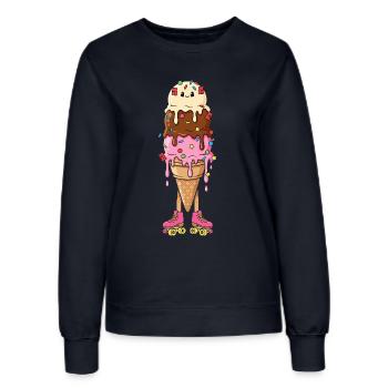 Kawaii Eis Rollschuhe Retro - Frauen Sweatshirt - Navy - Vorne - AI Model Female 172 light (172cm)