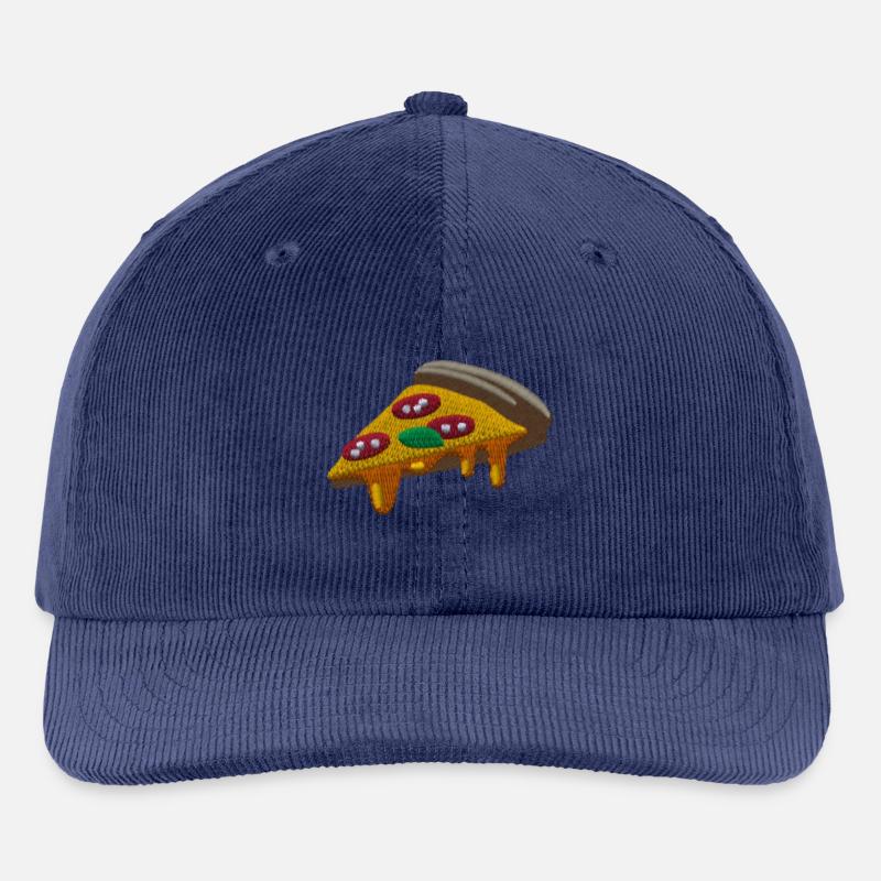 Pizza - Bestickte Cord Cap - mittel Navy