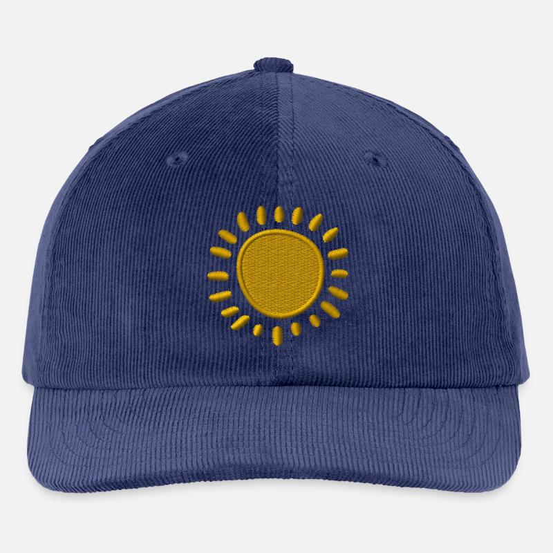 Solbroderet - Individuelt broderet cord cap - mellem marineblå