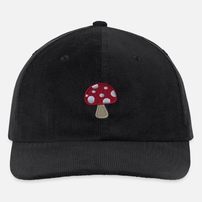 Pilz bestickt - Bestickte Cord Cap - Schwarz