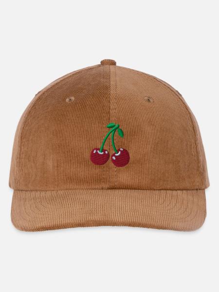 Kirschen bestickt - Bestickte Cord Cap - Mocca