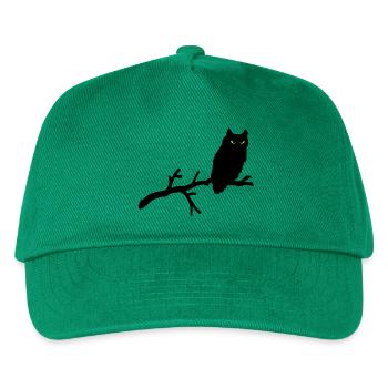 Grimme Eule Silhouette mit grünen Augen auf Ast - Kinder Basecap - Grün - Vorne