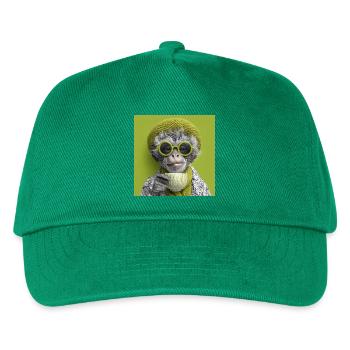 Stylisher Affe mit Sonennbrille und Kaffeetasse - Kinder Basecap - Grün - Vorne