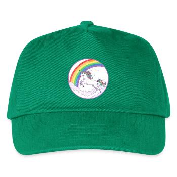 Regenbogen Einhorn über Wolken Herzchen Motiv - Kinder Basecap - Grün - Vorne