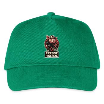 Skater Schwein mit Cap und Fresse halten Spruch - Kinder Basecap - Grün - Vorne