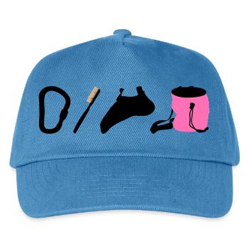 Kletterlogo Boulderemblem Kletterschuhe Bürste - Kinder Basecap - Pfauenblau - Vorne