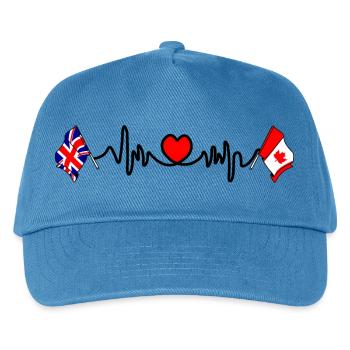 Cardio-Herz mit England-Flagge und Kanada-Flagge - Kinder Basecap - Pfauenblau - Vorne