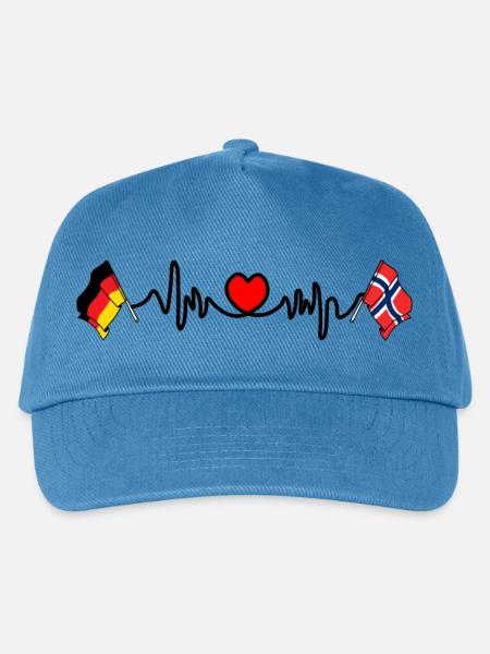 Cardioherz mit Flagge Deutschland und Flagge Norwegen - Kinder Basecap - Pfauenblau