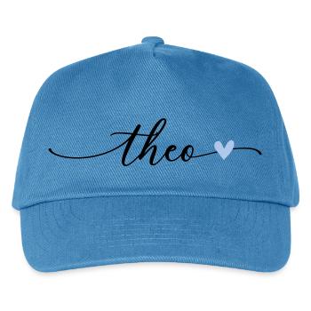 Theo Name Kalligrafie Schrift - Kinder Basecap - Pfauenblau - Vorne