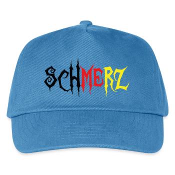 Schmerz – Grunge Schriftzug Schwarz Rot Gold - Kinder Basecap - Pfauenblau - Vorne