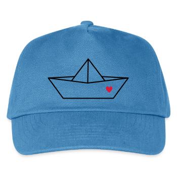 Boot Papier Schiff Herz I Hafen Liebe Geschenk - Kinder Basecap - Pfauenblau - Vorne