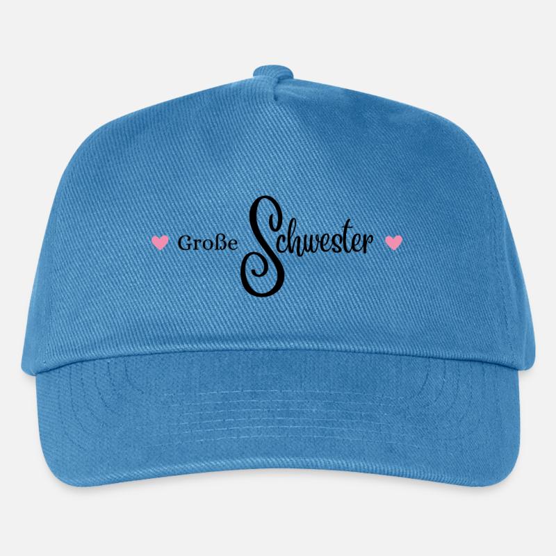 große Schwester, moderner Schriftzug mit Herzen - Kinder Basecap - Pfauenblau