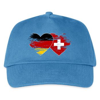 Deutschland Schweiz Flagge used Herz - Kinder Basecap - Pfauenblau - Vorne