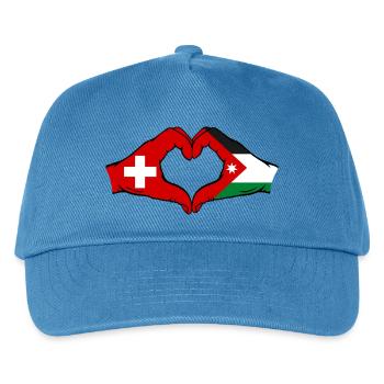 Schweiz Jordanien Flagge Hände Herzform - Kinder Basecap - Pfauenblau - Vorne
