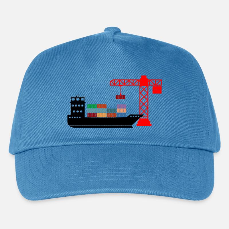 Seecontainerboot mit Kran Entladung 2 - Kinder Basecap - Pfauenblau