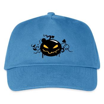 black halloween pumpkin with glowing eyes - Kids’ Baseball Cap - peacock-blue - Front