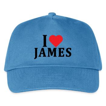 T-Shirt I love James T-Shirt Geschenkidee - Kinder Basecap - Pfauenblau - Vorne