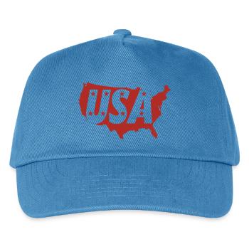 USA-Karte mit Buchstaben-Monogrammen und Sternen - Kinder Basecap - Pfauenblau - Vorne