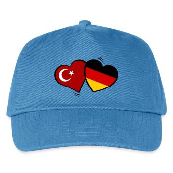Türkei Deutschland Herzenflaggen - Kinder Basecap - Pfauenblau - Vorne