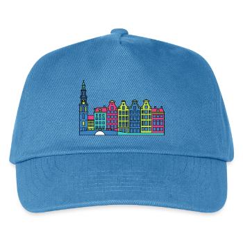 Amsterdam City Skyline Canal Houses Line Art - Kids’ Baseball Cap - peacock-blue - Front