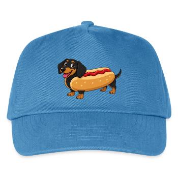 Dackel als Hotdog - Kinder Basecap - Pfauenblau - Vorne