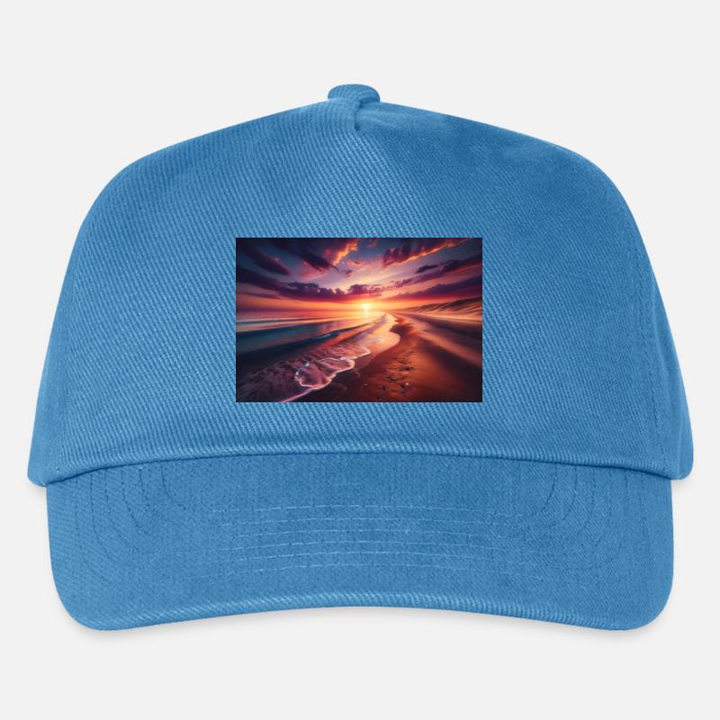 Poster Gemälde Sonnenuntergang am Strand - Kinder Basecap - Pfauenblau