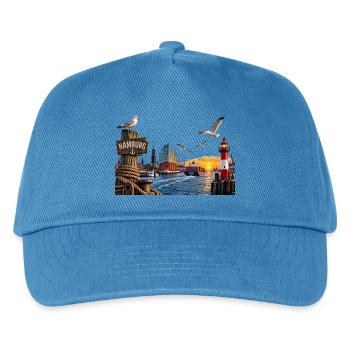 Hamburg Hafen Sonne - Kinder Basecap - Pfauenblau - Vorne
