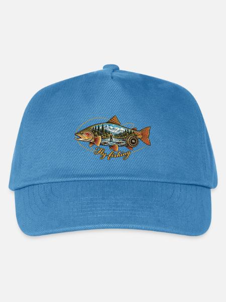 Truite_vintage_et_pcheur_la_mouche - Kinder Basecap - Pfauenblau