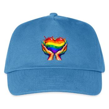 Regenbogenherz in schimmernden Händen - Kinder Basecap - Pfauenblau - Vorne