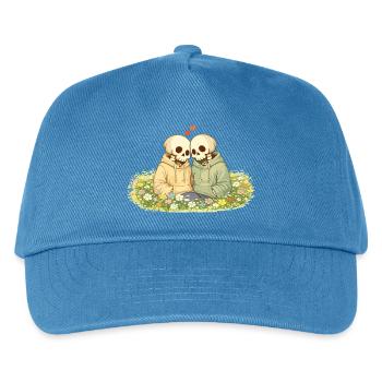 Cozy Skelett Paar auf Blumenwiese – Nähe - Kinder Basecap - Pfauenblau - Vorne