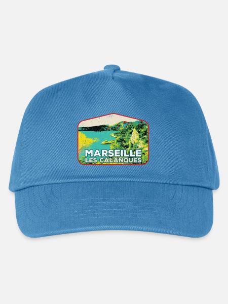 Retro-Abzeichen, Marseille Frankreich Les Calanques - Kinder Basecap - Pfauenblau