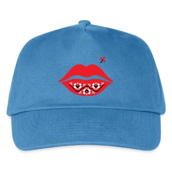Red lips and flowers - traditional romanian motifs - Kids’ Baseball Cap - peacock-blue - Front
