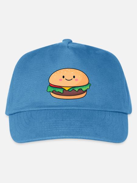 Kawaii Burger Lächelndes Motiv - Kinder Basecap - Pfauenblau