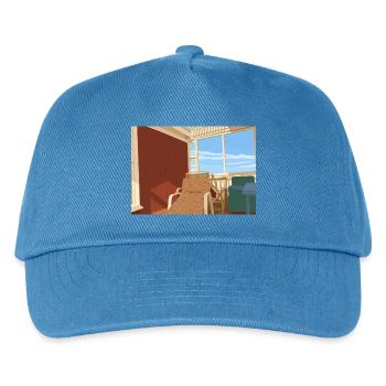 Gemütlicher Liegestuhl auf sonniger Veranda  - Kinder Basecap - Pfauenblau - Vorne