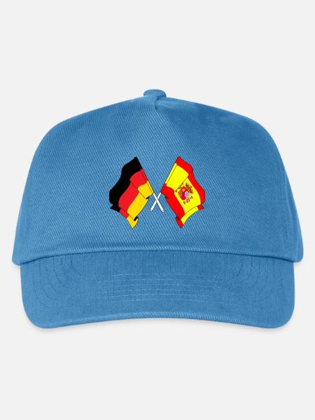 Zwei gekreuzte Flaggen von Deutschland und Flagge Spanien - Kinder Basecap - Pfauenblau