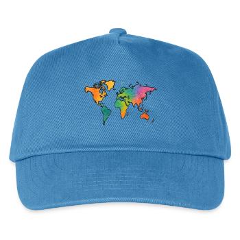 World Map Watercolor Rainbow - Kids’ Baseball Cap - peacock-blue - Front