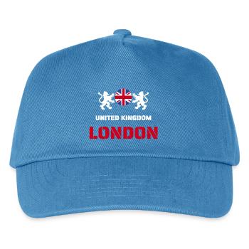 London United Kingdom Union Jack Löwen Design - Kinder Basecap - Pfauenblau - Vorne