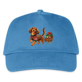 Weihnachtshund im Pullover mit Schlitten - Kinder Basecap - Pfauenblau - Vorne