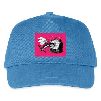 Anarchischer Aal aus Papierflieger gegen Monitor - Kinder Basecap - Pfauenblau - Vorne