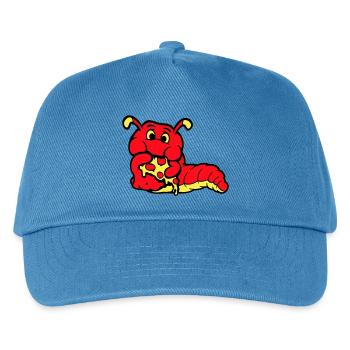 Raupe Wurm Glücklich Essend Pizza Salami Fast Food - Kinder Basecap - Pfauenblau - Vorne