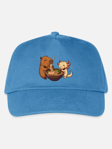 Capybara mit Axolotl isst Nudeln Ramen kawaii - Kinder Basecap - Pfauenblau