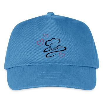 Cook, logo, chef hat with three hearts. - Kids’ Baseball Cap - peacock-blue - Front
